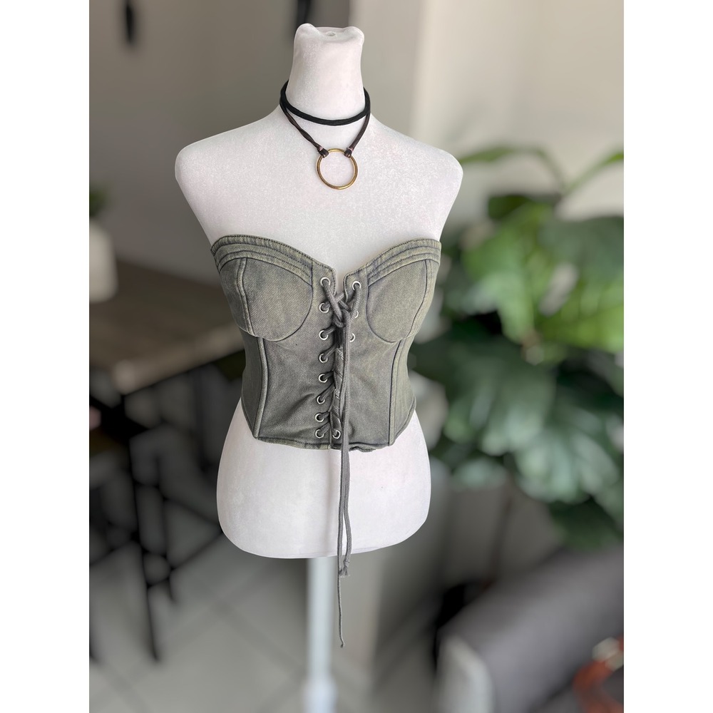 Emory Park Size M Front Lace-Up Corset Crop Top